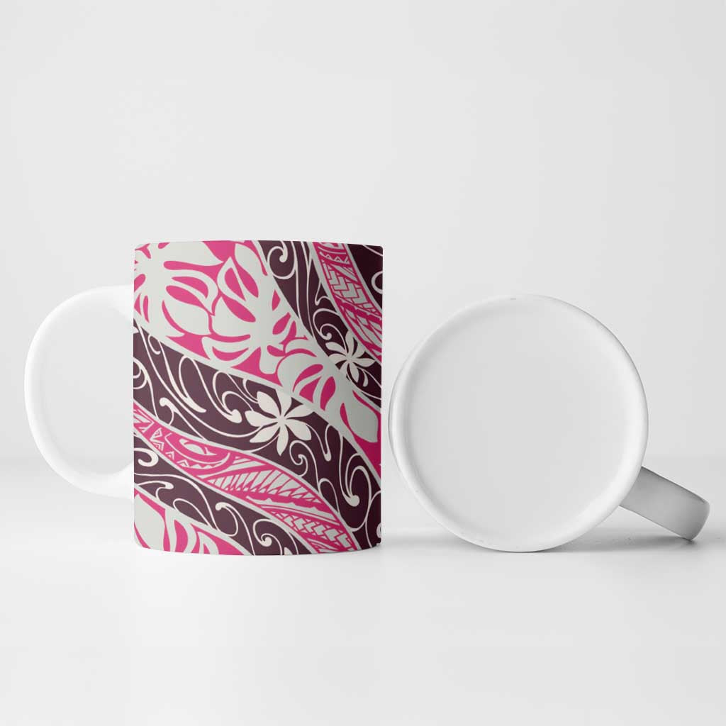 Tarona Tahiti Tiare Monstera Ceramic Mug Polynesian Pattern Curve Style - Polynesian Pride