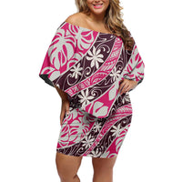 Tarona Tahiti Tiare Monstera Family Matching Off Shoulder Short Dress and Hawaiian Shirt Polynesian Pattern Curve Style - Polynesian Pride