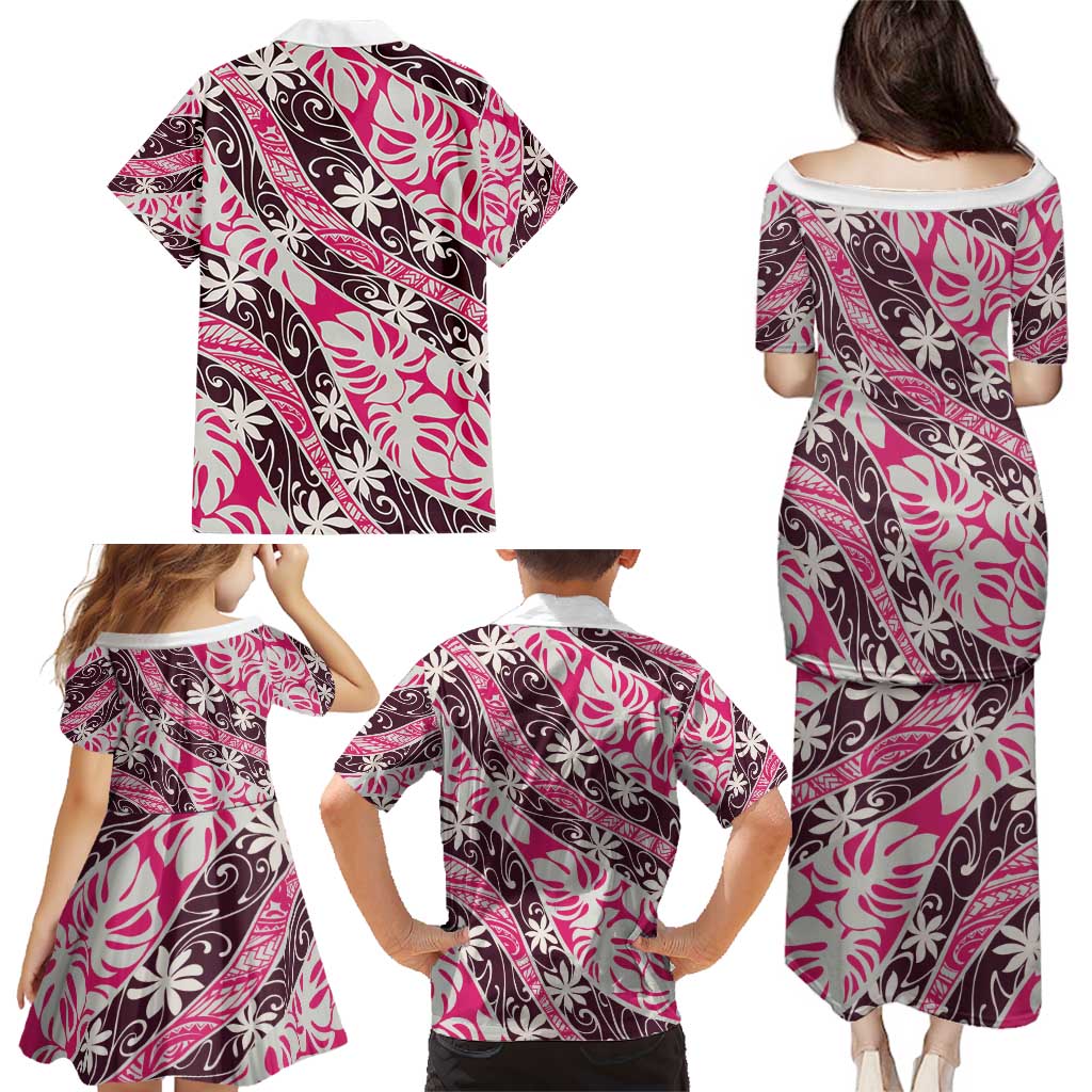 Tarona Tahiti Tiare Monstera Family Matching Puletasi and Hawaiian Shirt Polynesian Pattern Curve Style - Polynesian Pride