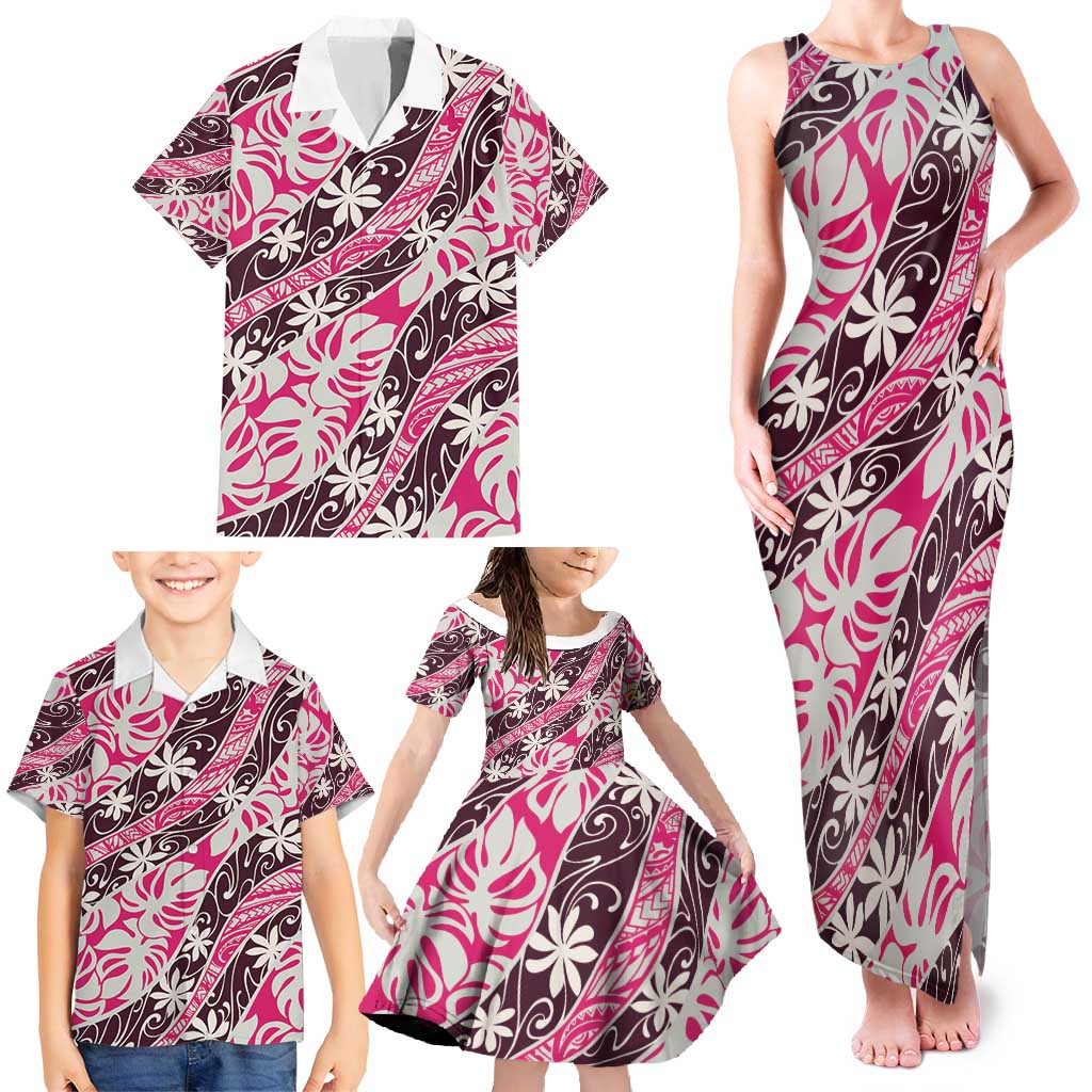 Tarona Tahiti Tiare Monstera Family Matching Tank Maxi Dress and Hawaiian Shirt Polynesian Pattern Curve Style - Polynesian Pride