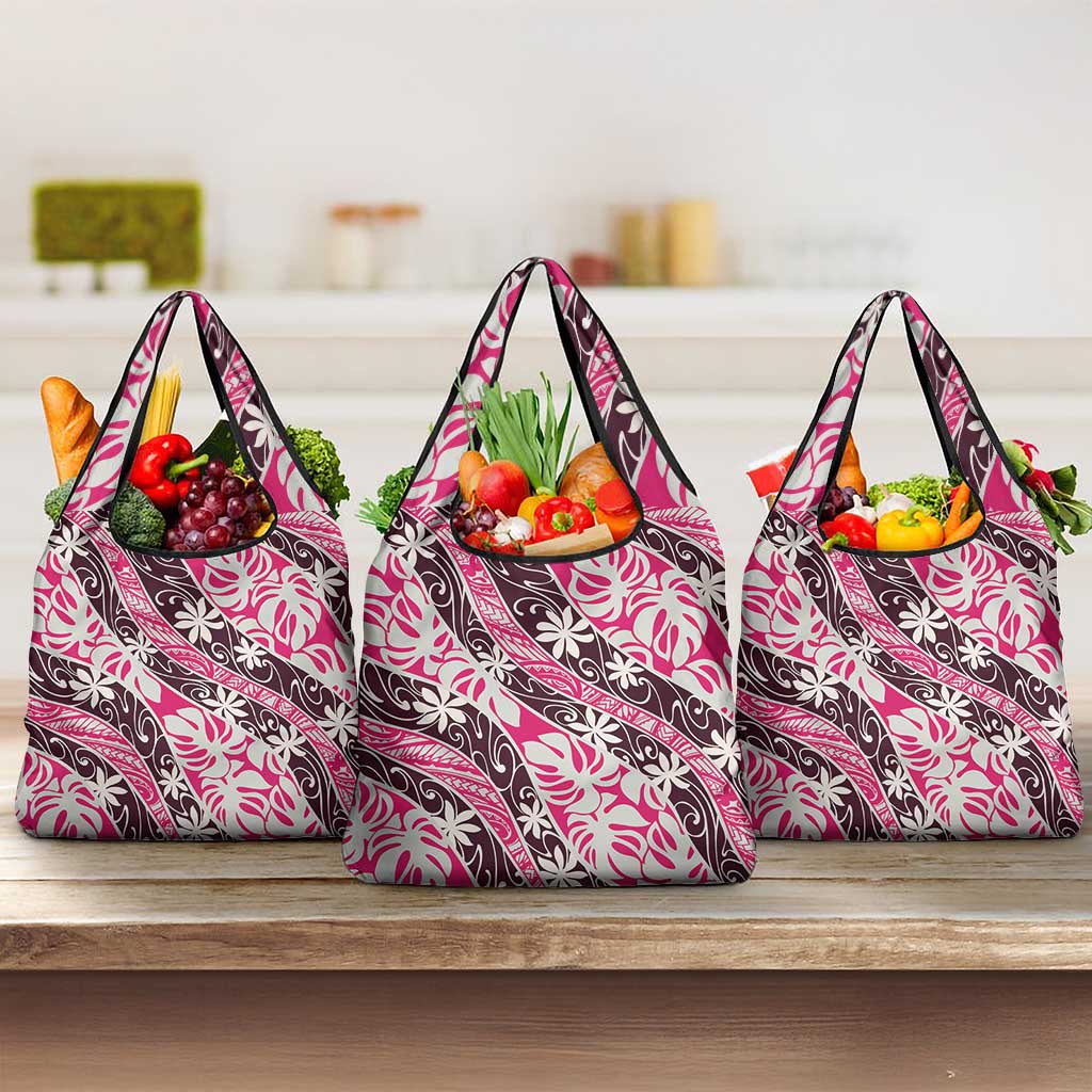 Tarona Tahiti Tiare Monstera Grocery Bag Polynesian Pattern Curve Style - Polynesian Pride