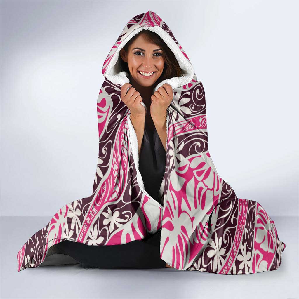 Tarona Tahiti Tiare Monstera Hooded Blanket Polynesian Pattern Curve Style - Polynesian Pride