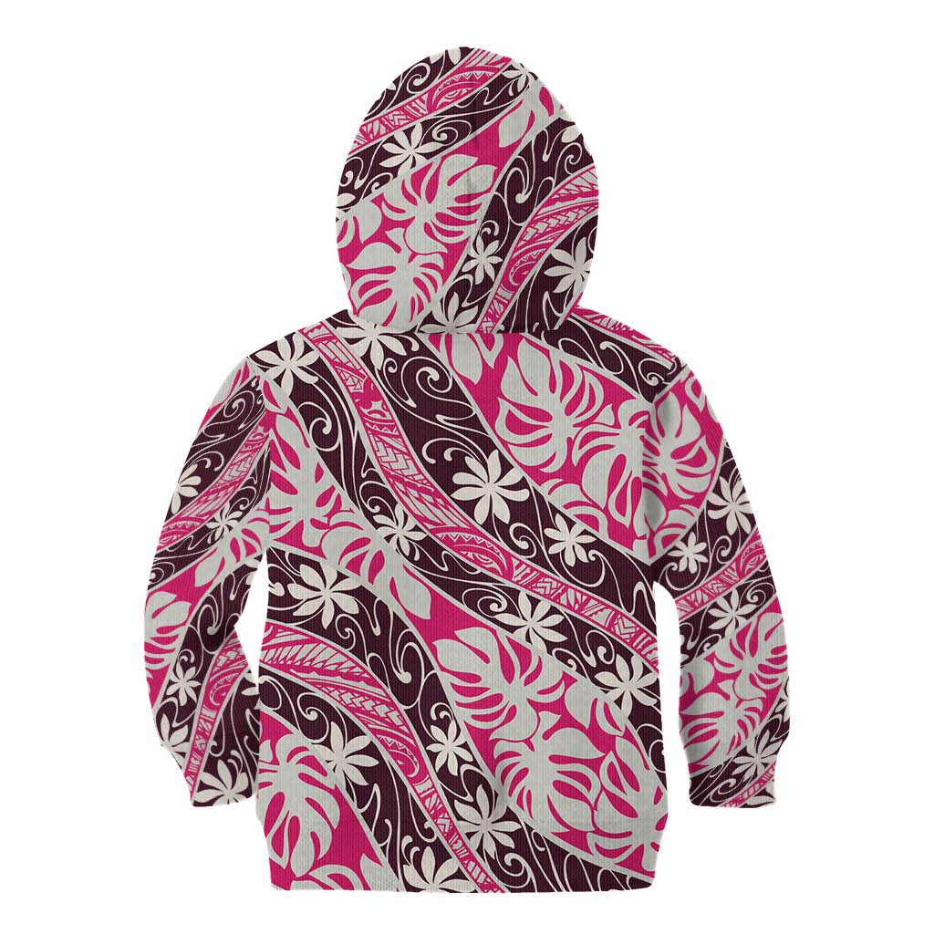 Tarona Tahiti Tiare Monstera Kid Hoodie Polynesian Pattern Curve Style - Polynesian Pride