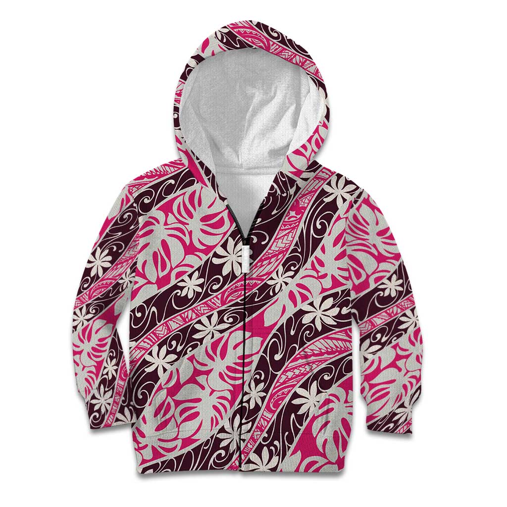 Tarona Tahiti Tiare Monstera Kid Hoodie Polynesian Pattern Curve Style - Polynesian Pride