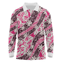 Tarona Tahiti Tiare Monstera Long Sleeve Polo Shirt Polynesian Pattern Curve Style - Polynesian Pride