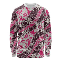 Tarona Tahiti Tiare Monstera Long Sleeve Shirt Polynesian Pattern Curve Style - Polynesian Pride
