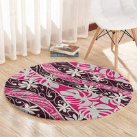 Tarona Tahiti Tiare Monstera Round Carpet Polynesian Pattern Curve Style - Polynesian Pride
