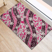 Tarona Tahiti Tiare Monstera Rubber Doormat Polynesian Pattern Curve Style - Polynesian Pride