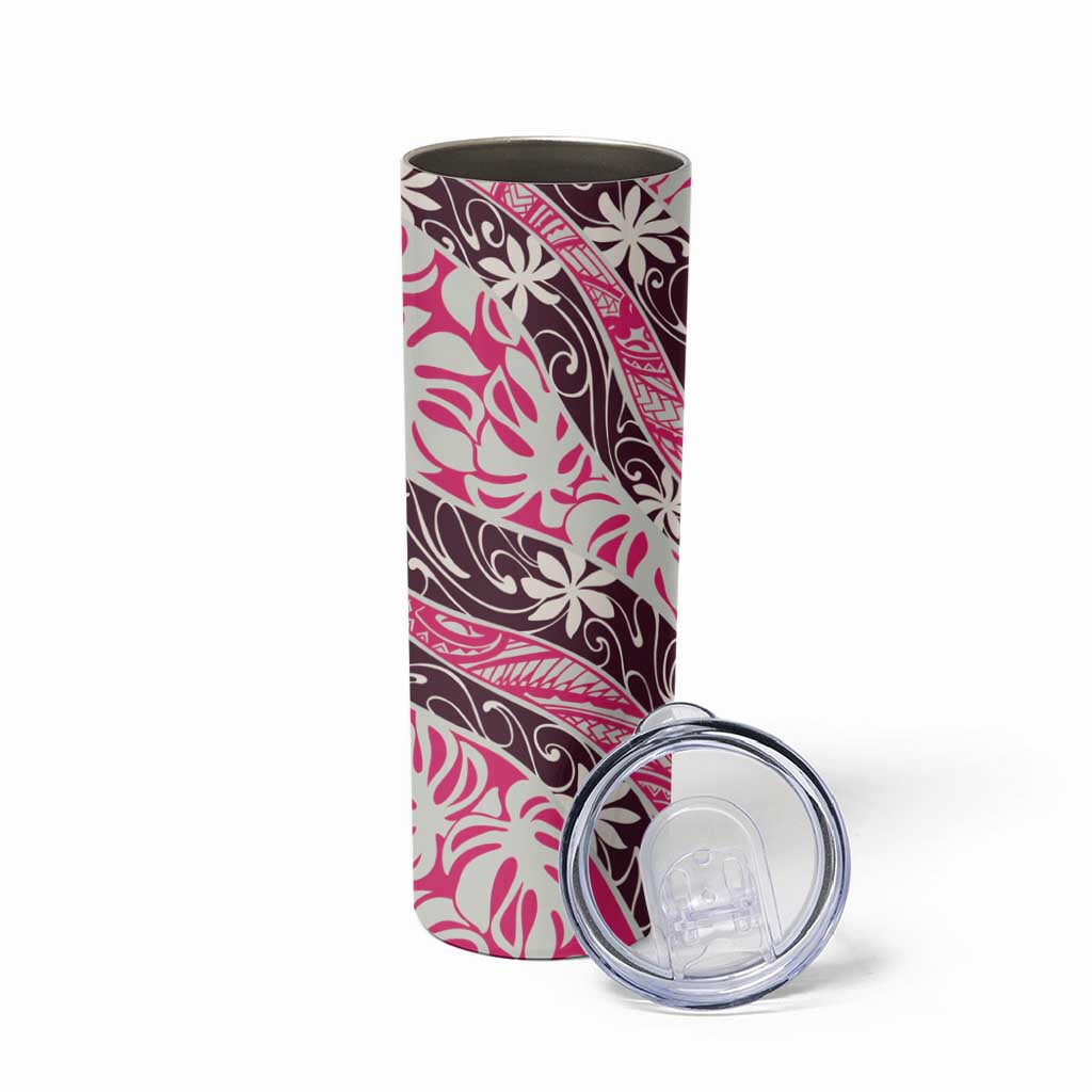 Tarona Tahiti Tiare Monstera Skinny Tumbler Polynesian Pattern Curve Style - Polynesian Pride