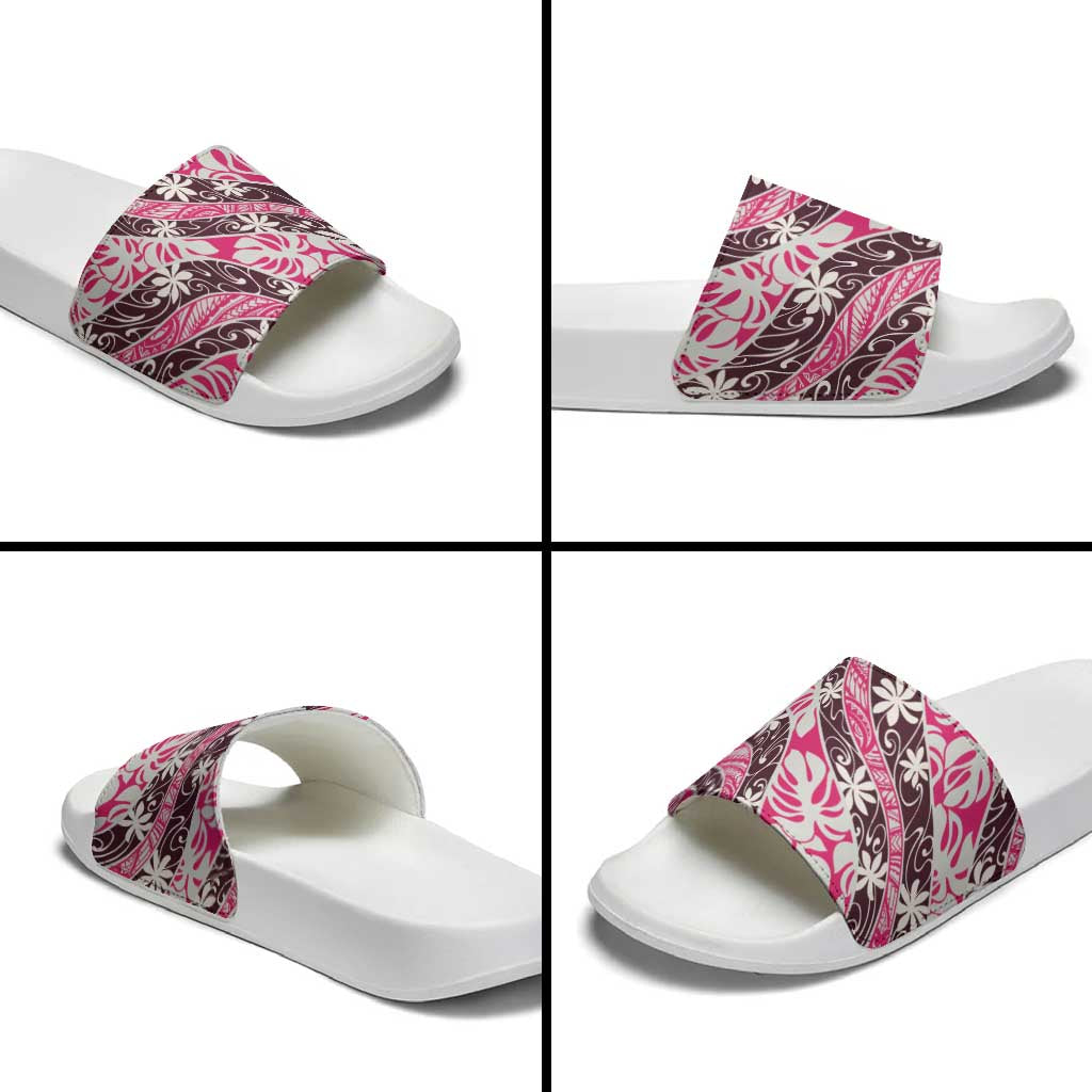 Tarona Tahiti Tiare Monstera Slide Sandals Polynesian Pattern Curve Style - Polynesian Pride