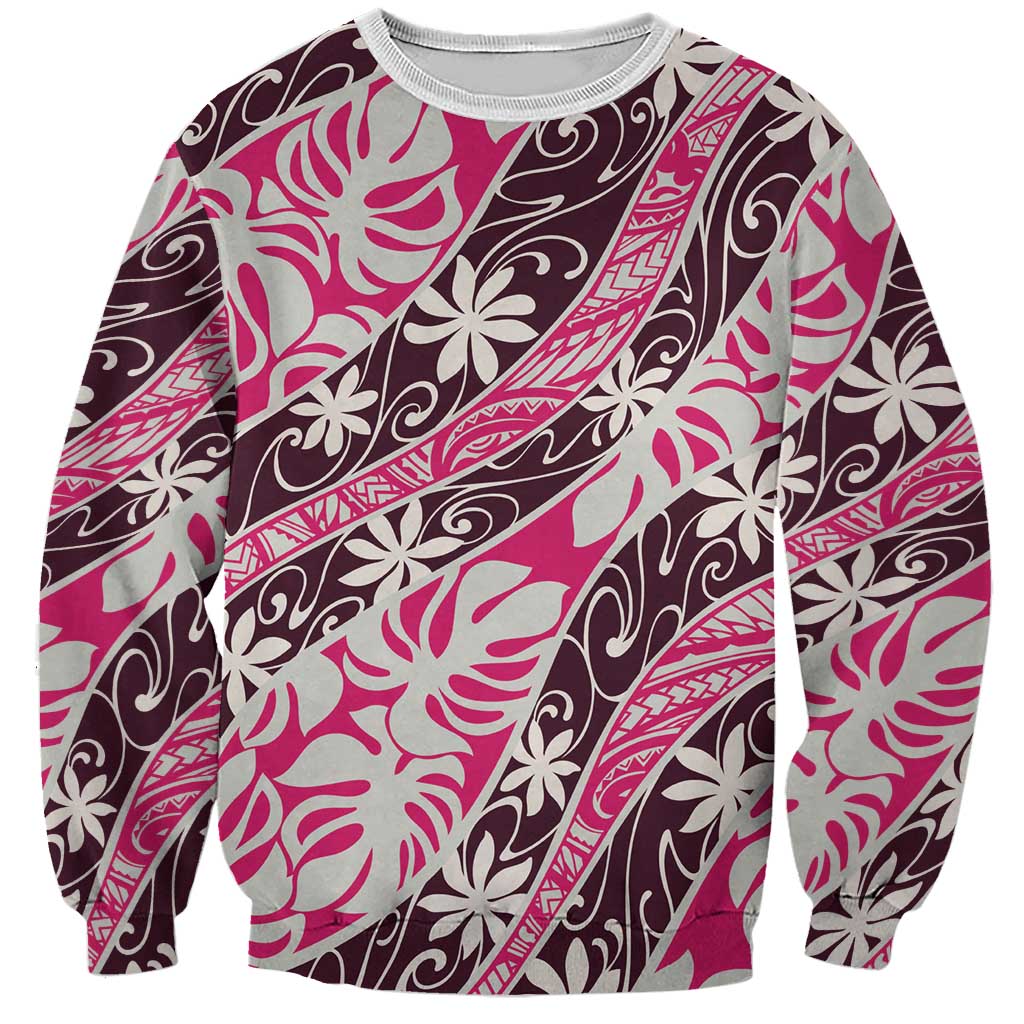Tarona Tahiti Tiare Monstera Sweatshirt Polynesian Pattern Curve Style - Polynesian Pride
