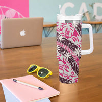 Tarona Tahiti Tiare Monstera Tumbler With Handle Polynesian Pattern Curve Style - Polynesian Pride