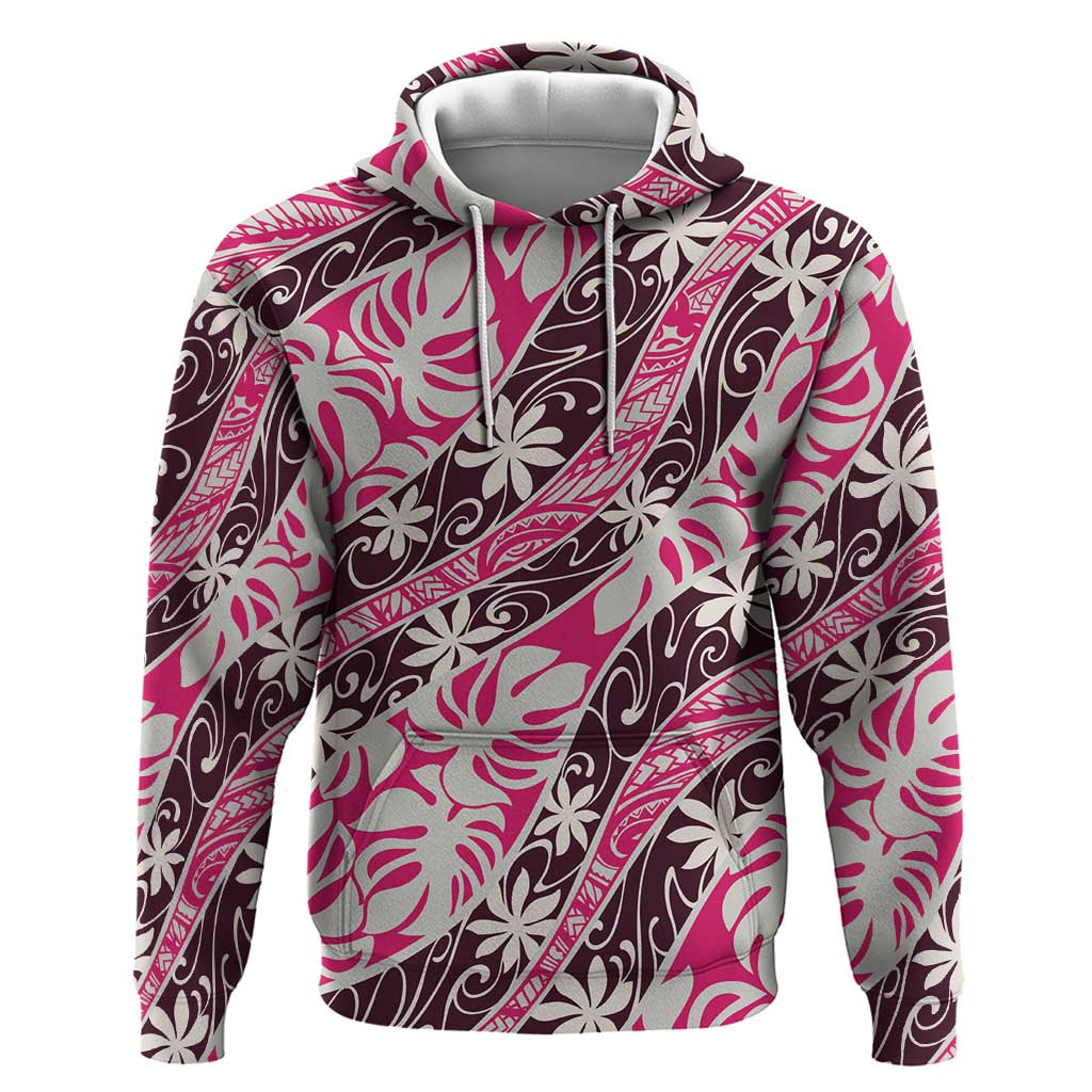 Tarona Tahiti Tiare Monstera Zip Hoodie Polynesian Pattern Curve Style - Polynesian Pride