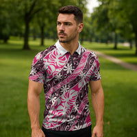 Tarona Tahiti Tiare Monstera Zipper Polo Shirt Polynesian Pattern Curve Style - Polynesian Pride
