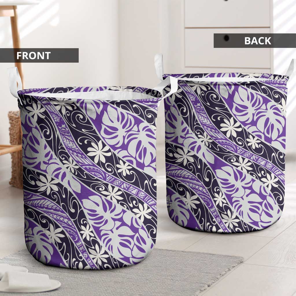 Vareau Tahiti Tiare Monstera Laundry Basket Polynesian Pattern Curve Style - Polynesian Pride