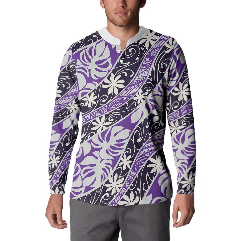 Vareau Tahiti Tiare Monstera Button Sweatshirt Polynesian Pattern Curve Style - Polynesian Pride