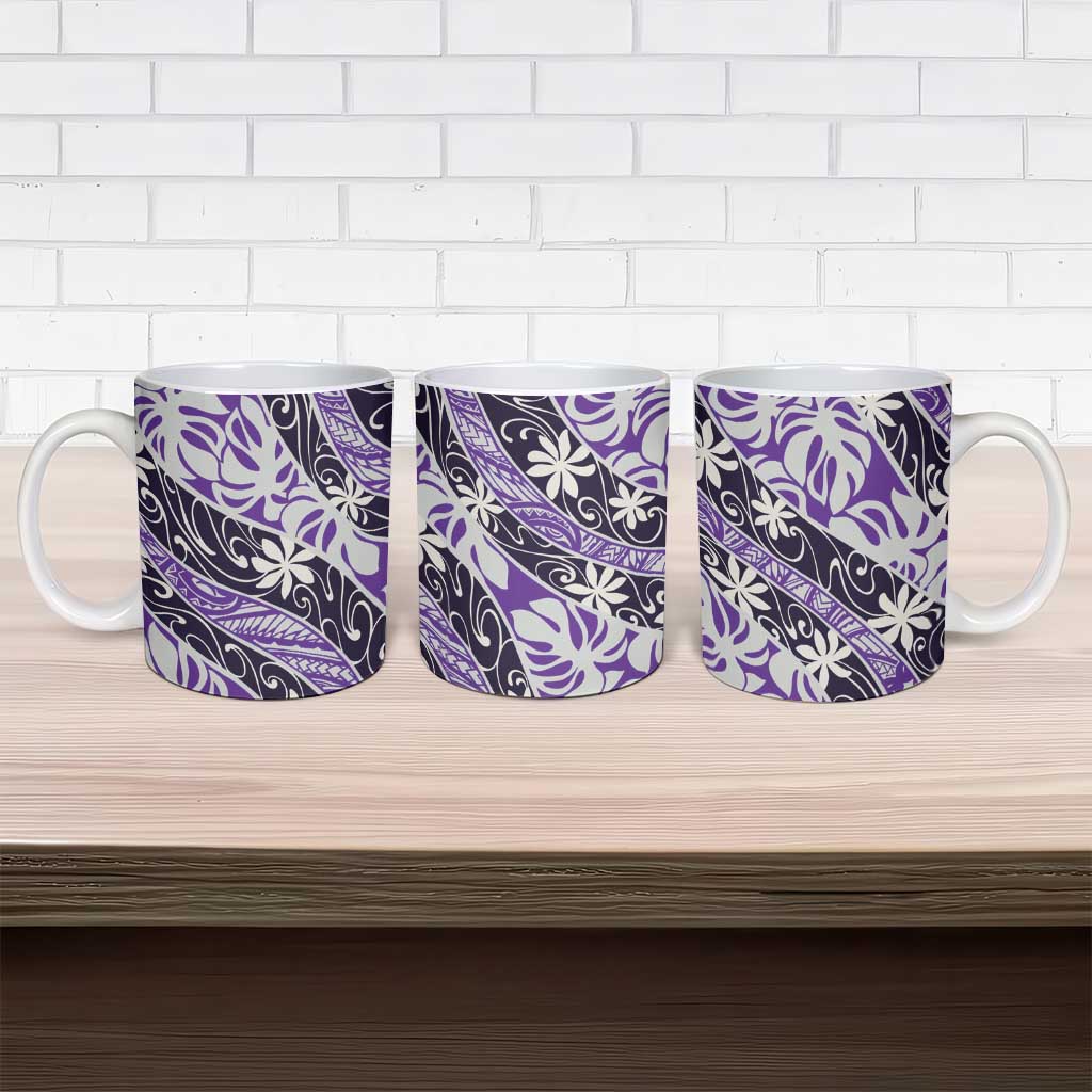 Vareau Tahiti Tiare Monstera Ceramic Mug Polynesian Pattern Curve Style - Polynesian Pride