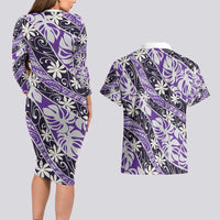 Vareau Tahiti Tiare Monstera Couples Matching Long Sleeve Bodycon Dress and Hawaiian Shirt Polynesian Pattern Curve Style - Polynesian Pride