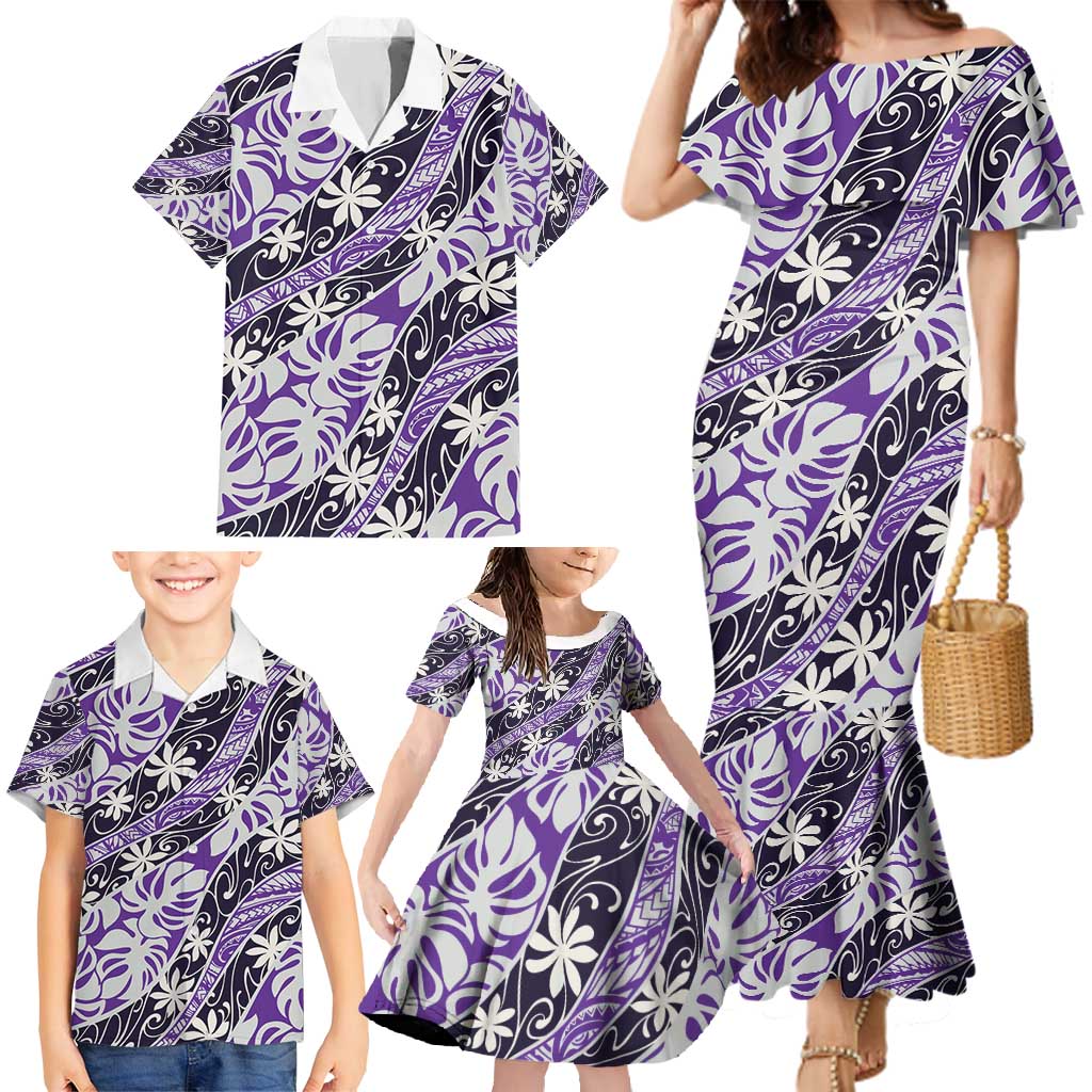 Vareau Tahiti Tiare Monstera Family Matching Mermaid Dress and Hawaiian Shirt Polynesian Pattern Curve Style - Polynesian Pride