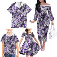 Vareau Tahiti Tiare Monstera Family Matching Off The Shoulder Long Sleeve Dress and Hawaiian Shirt Polynesian Pattern Curve Style - Polynesian Pride