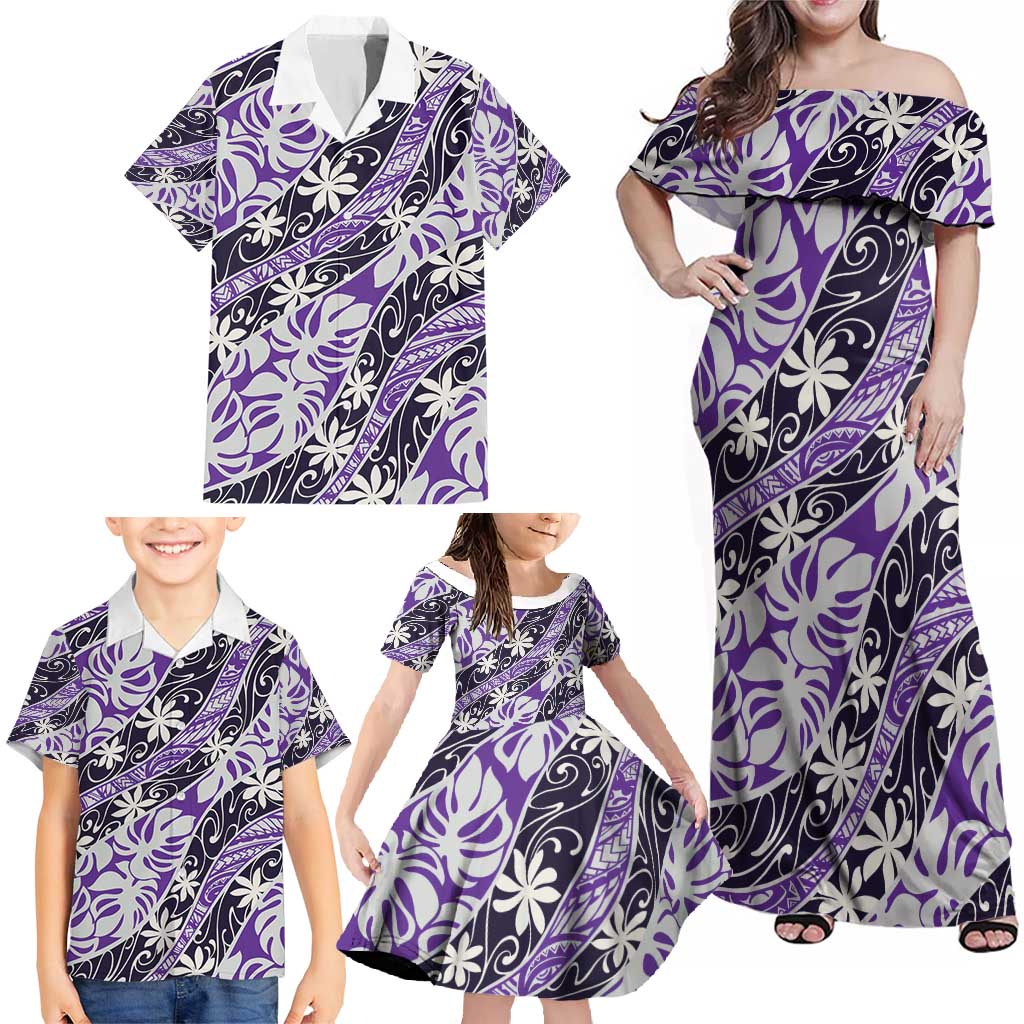 Vareau Tahiti Tiare Monstera Family Matching Off Shoulder Maxi Dress and Hawaiian Shirt Polynesian Pattern Curve Style - Polynesian Pride