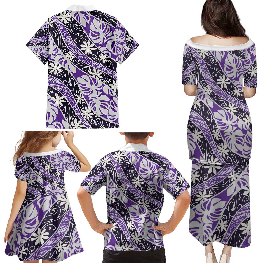 Vareau Tahiti Tiare Monstera Family Matching Puletasi and Hawaiian Shirt Polynesian Pattern Curve Style - Polynesian Pride