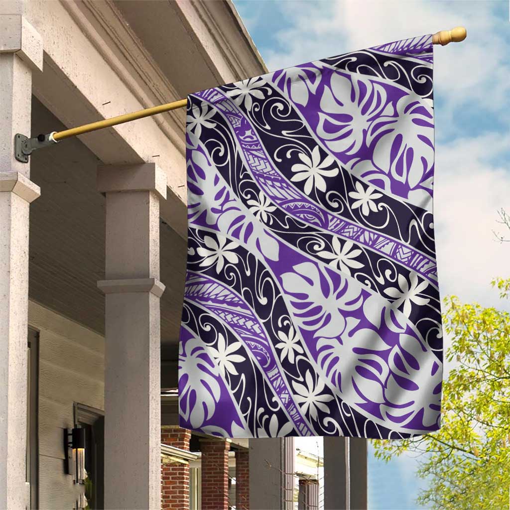 Vareau Tahiti Tiare Monstera Garden Flag Polynesian Pattern Curve Style - Polynesian Pride