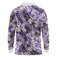 Vareau Tahiti Tiare Monstera Long Sleeve Polo Shirt Polynesian Pattern Curve Style - Polynesian Pride