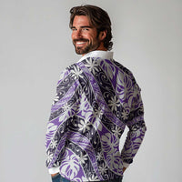Vareau Tahiti Tiare Monstera Long Sleeve Polo Shirt Polynesian Pattern Curve Style - Polynesian Pride