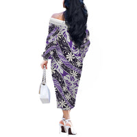 Vareau Tahiti Tiare Monstera Off The Shoulder Long Sleeve Dress Polynesian Pattern Curve Style - Polynesian Pride