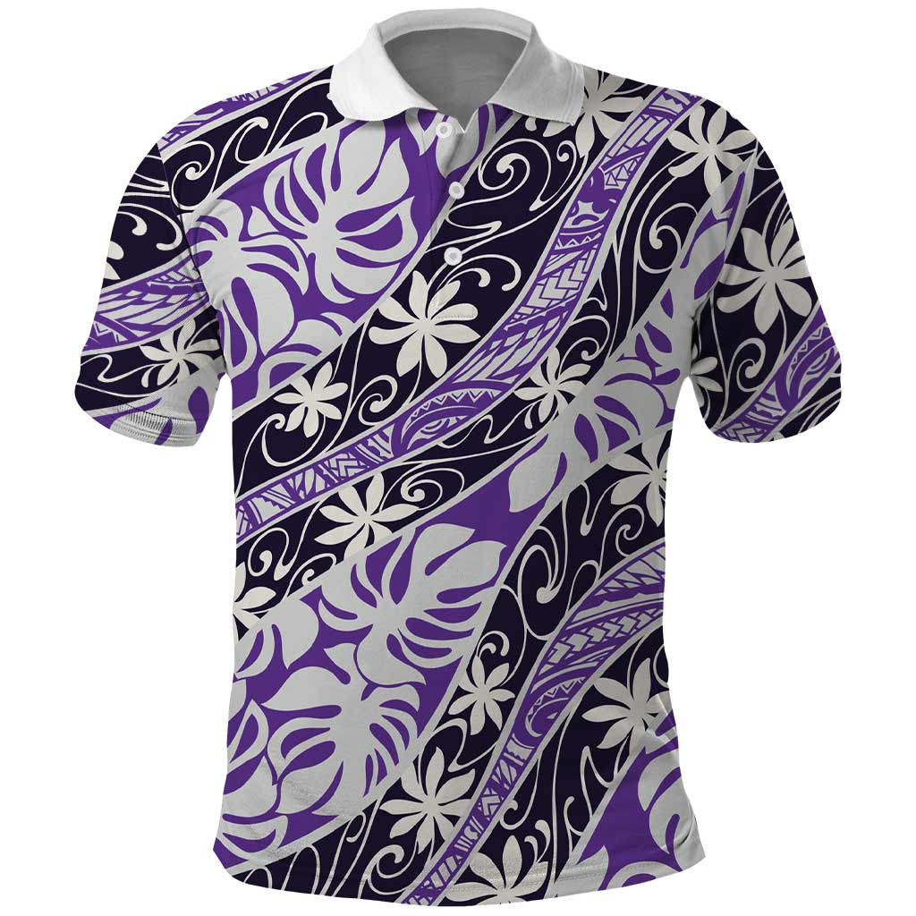 Vareau Tahiti Tiare Monstera Polo Shirt Polynesian Pattern Curve Style - Polynesian Pride