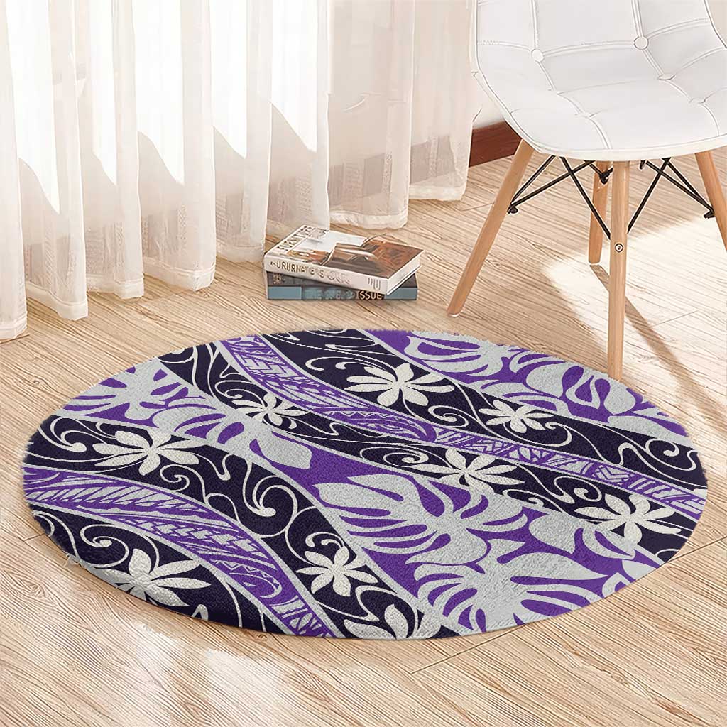 Vareau Tahiti Tiare Monstera Round Carpet Polynesian Pattern Curve Style - Polynesian Pride