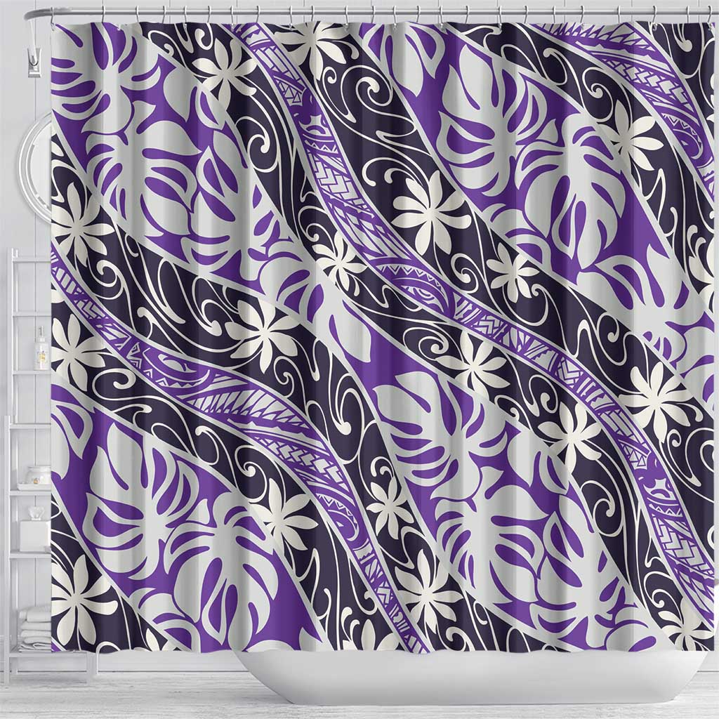 Vareau Tahiti Tiare Monstera Shower Curtain Polynesian Pattern Curve Style - Polynesian Pride