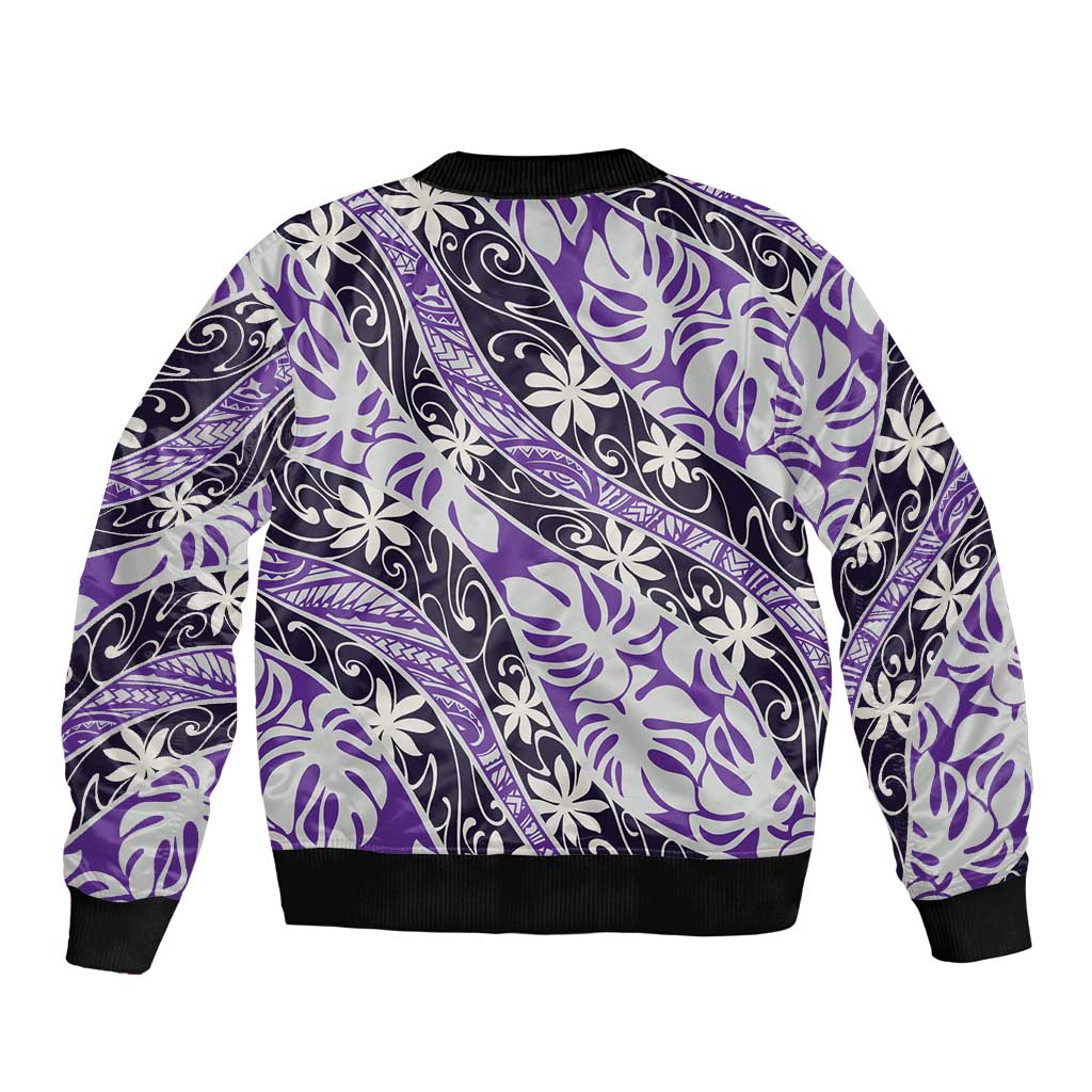 Vareau Tahiti Tiare Monstera Sleeve Zip Bomber Jacket Polynesian Pattern Curve Style - Polynesian Pride