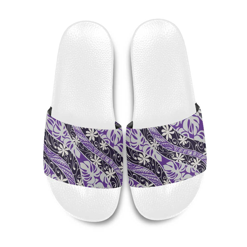 Vareau Tahiti Tiare Monstera Slide Sandals Polynesian Pattern Curve Style - Polynesian Pride