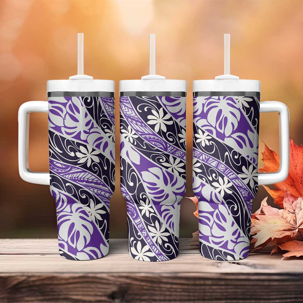 Vareau Tahiti Tiare Monstera Tumbler With Handle Polynesian Pattern Curve Style - Polynesian Pride