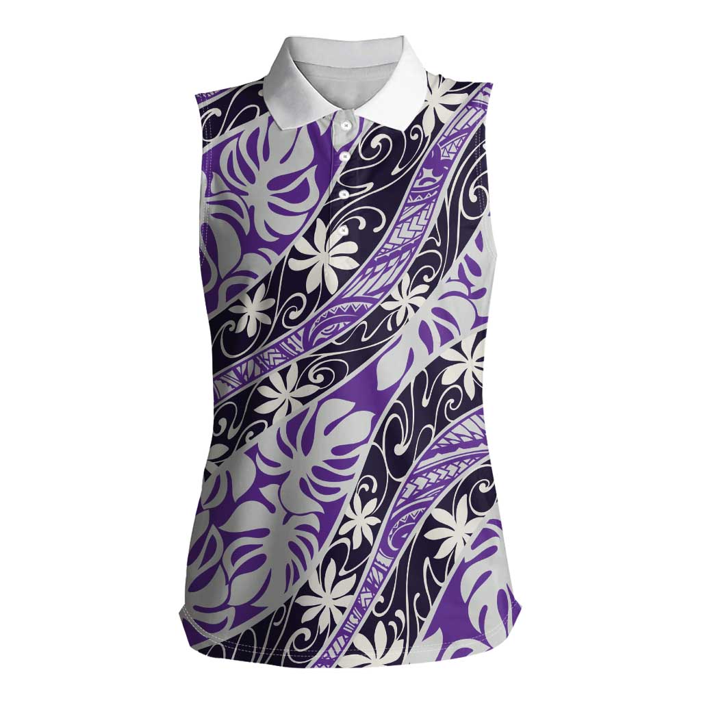 Vareau Tahiti Tiare Monstera Women Sleeveless Polo Shirt Polynesian Pattern Curve Style - Polynesian Pride