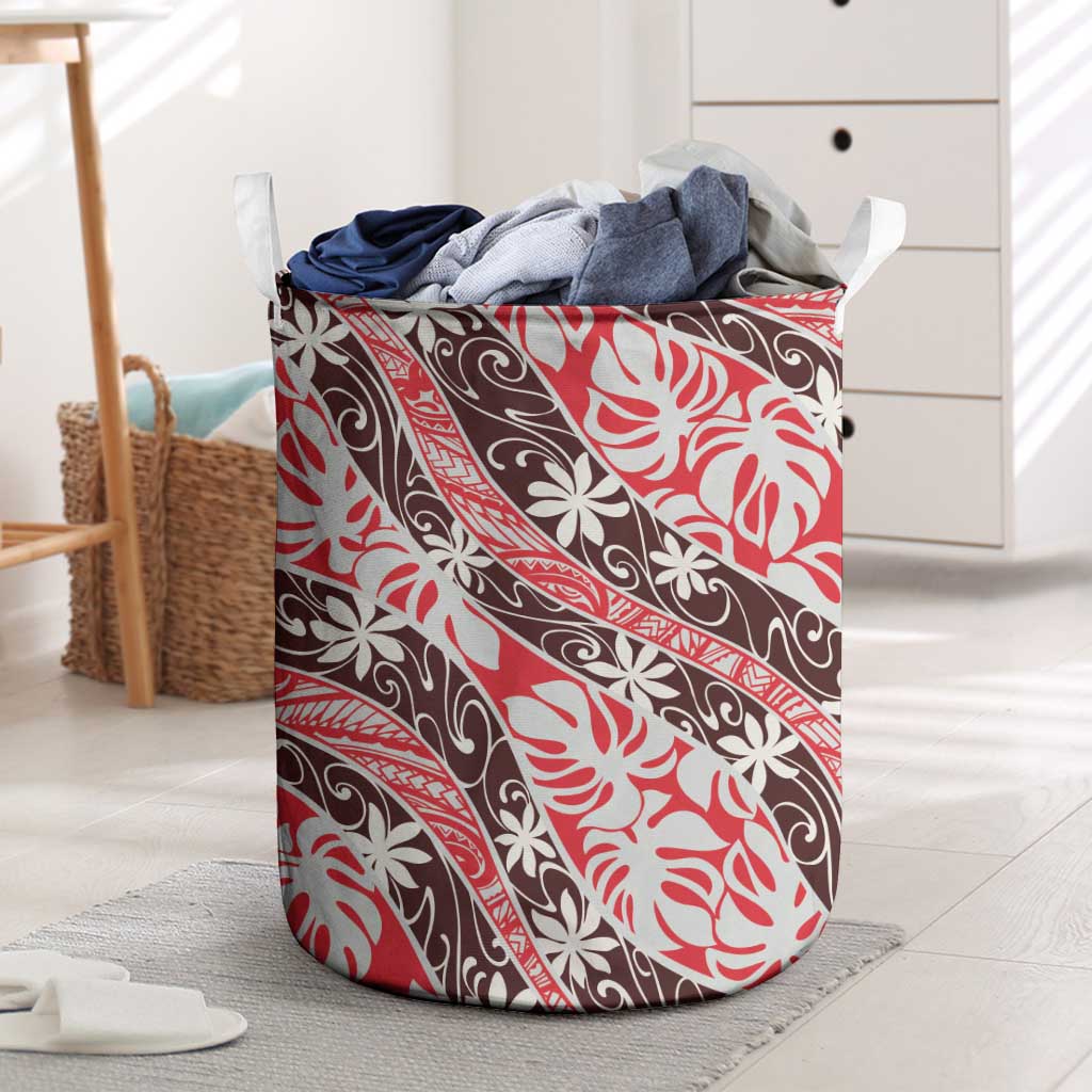 Uteute Tahiti Tiare Monstera Laundry Basket Polynesian Pattern Curve Style - Polynesian Pride