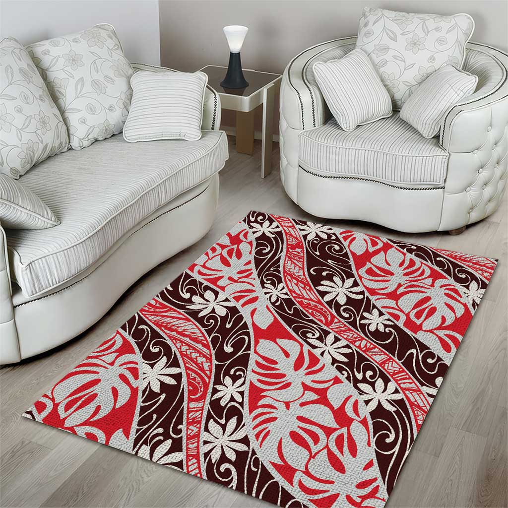 Uteute Tahiti Tiare Monstera Area Rug Polynesian Pattern Curve Style - Polynesian Pride
