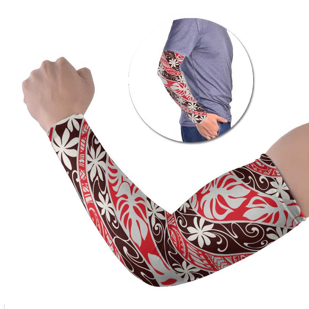 Uteute Tahiti Tiare Monstera Arm Sleeves Polynesian Pattern Curve Style - Polynesian Pride