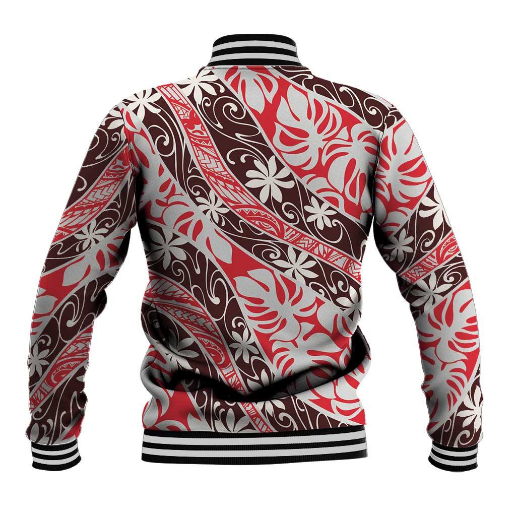 Uteute Tahiti Tiare Monstera Baseball Jacket Polynesian Pattern Curve Style - Polynesian Pride