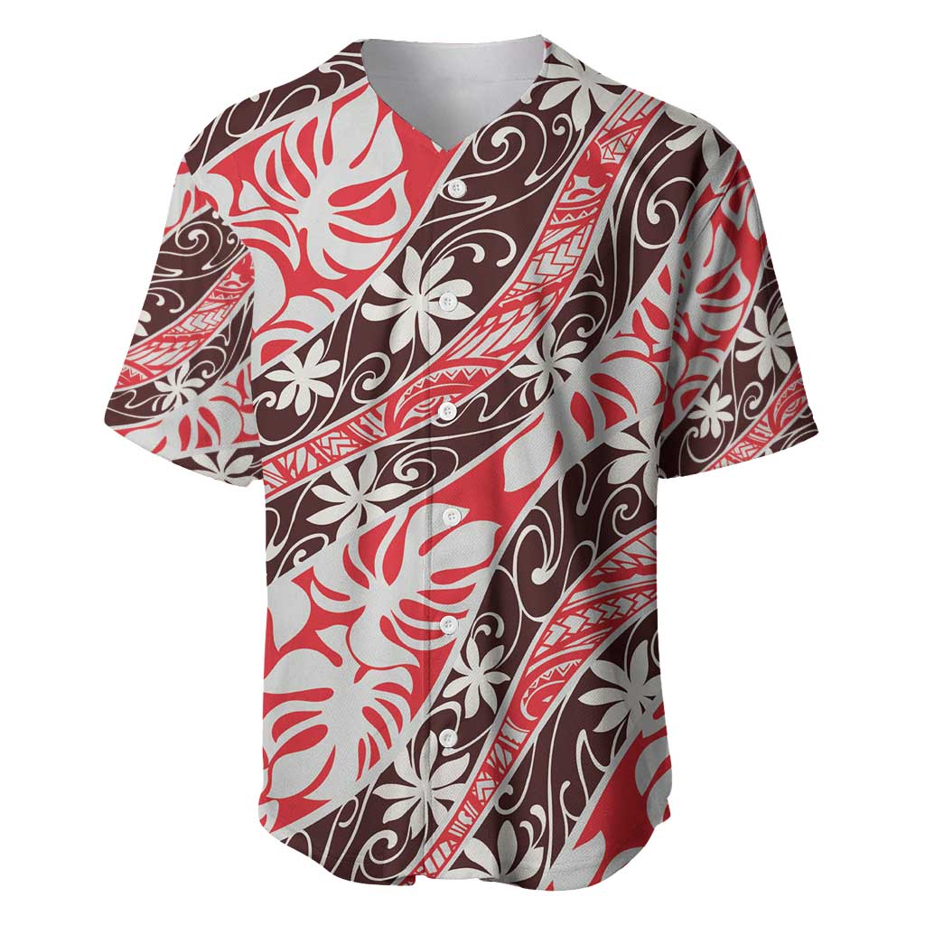 Uteute Tahiti Tiare Monstera Baseball Jersey Polynesian Pattern Curve Style - Polynesian Pride