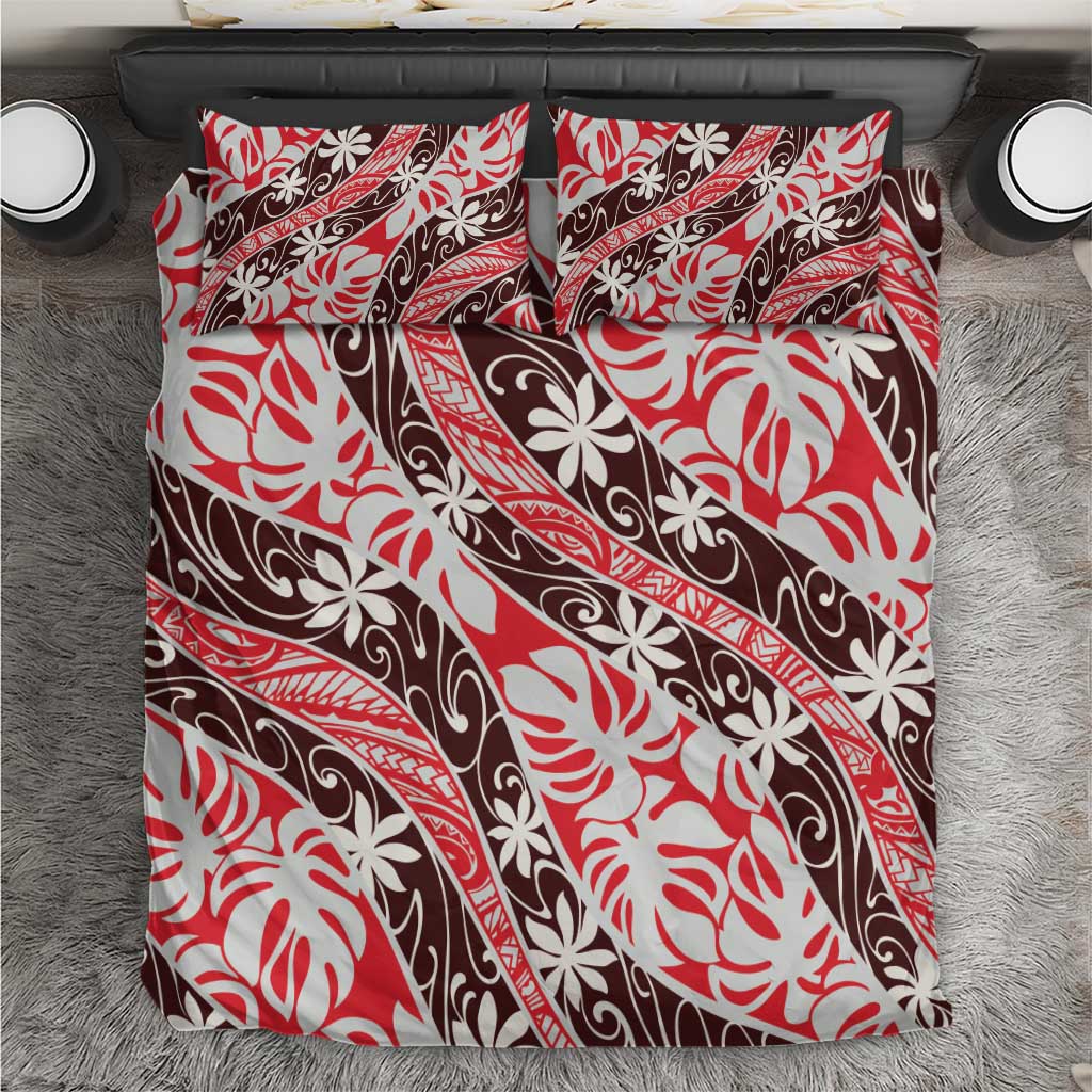 Uteute Tahiti Tiare Monstera Bedding Set Polynesian Pattern Curve Style - Polynesian Pride