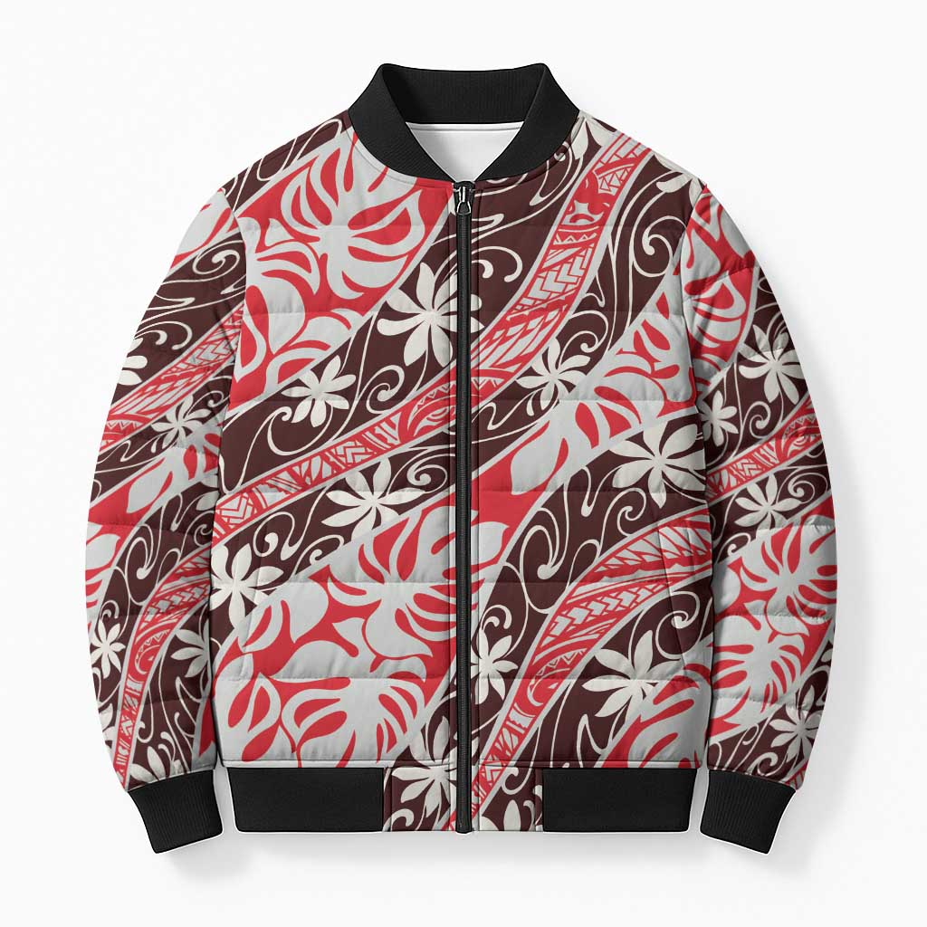 Uteute Tahiti Tiare Monstera Bomber Puffer Jacket Polynesian Pattern Curve Style - Polynesian Pride