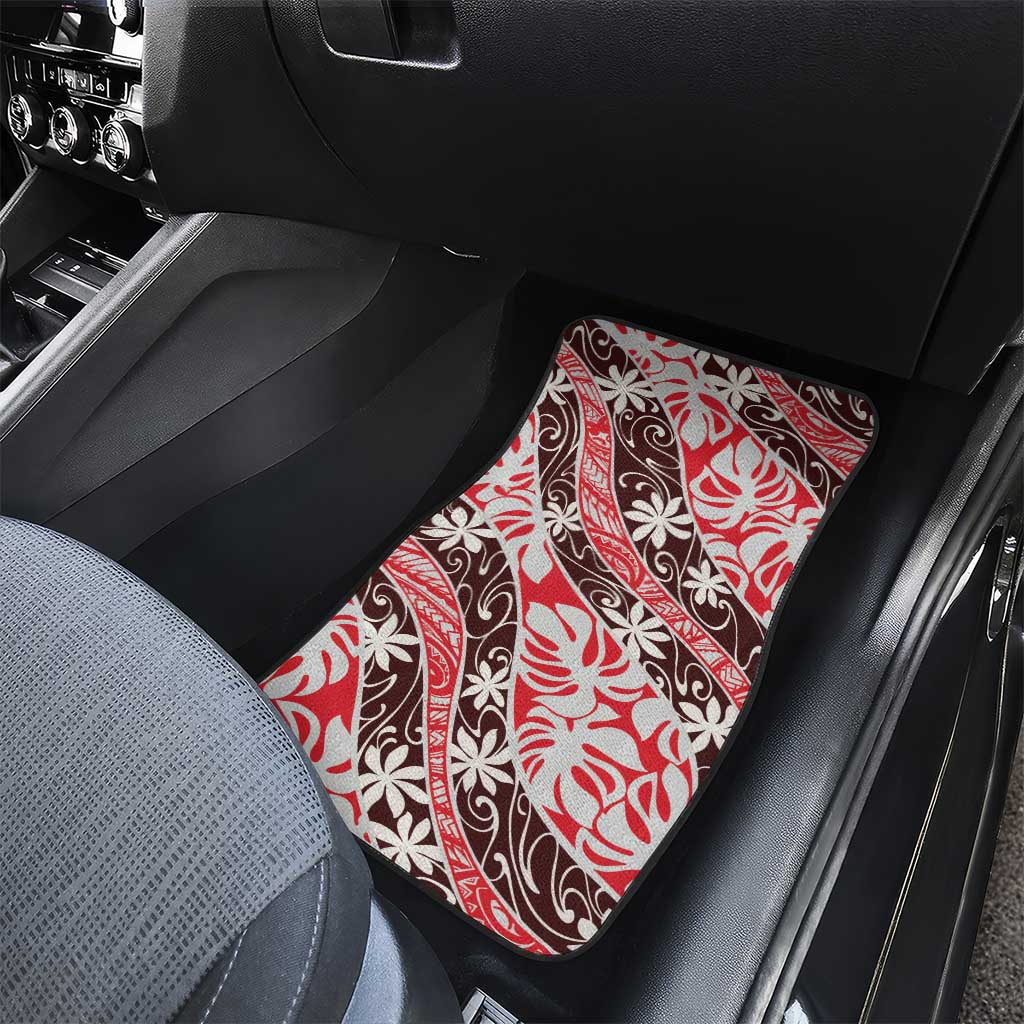 Uteute Tahiti Tiare Monstera Car Mats Polynesian Pattern Curve Style - Polynesian Pride