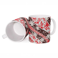 Uteute Tahiti Tiare Monstera Ceramic Mug Polynesian Pattern Curve Style - Polynesian Pride