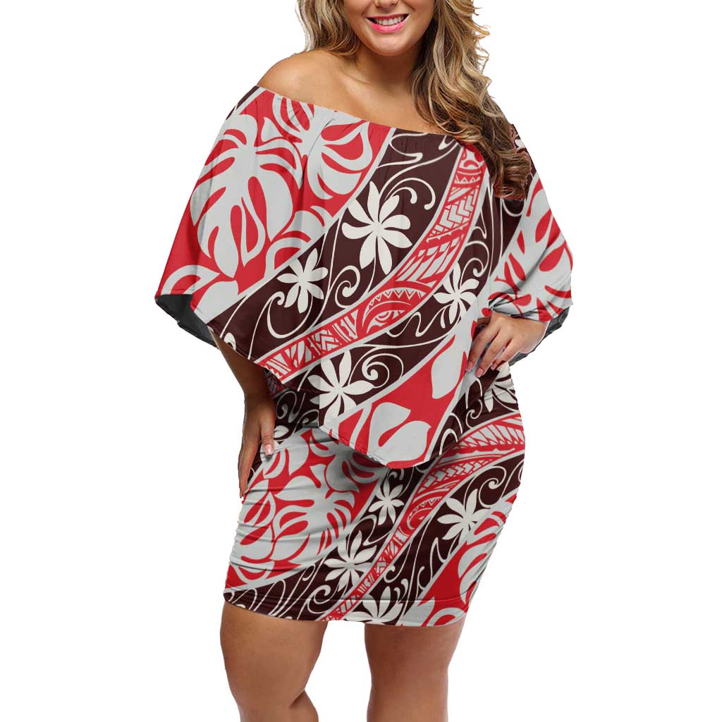 Uteute Tahiti Tiare Monstera Family Matching Off Shoulder Short Dress and Hawaiian Shirt Polynesian Pattern Curve Style - Polynesian Pride