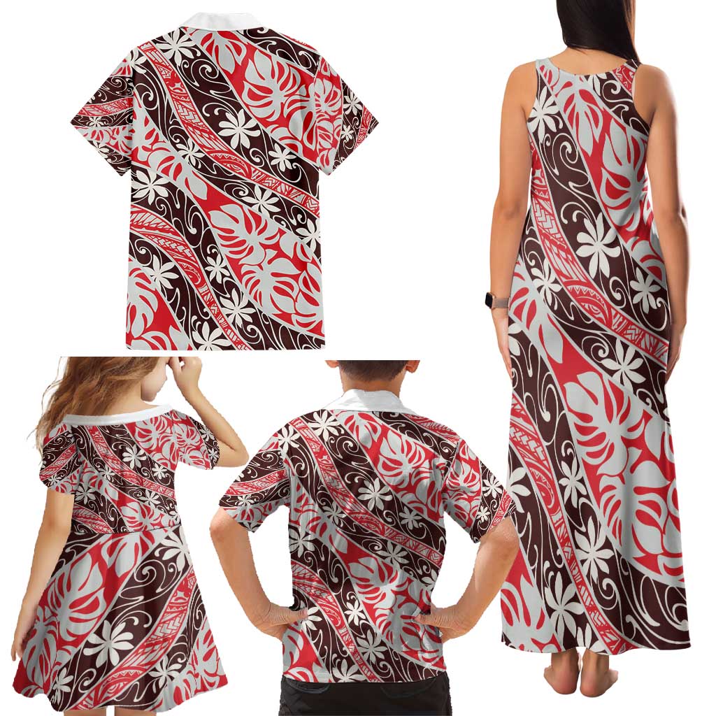 Uteute Tahiti Tiare Monstera Family Matching Tank Maxi Dress and Hawaiian Shirt Polynesian Pattern Curve Style - Polynesian Pride