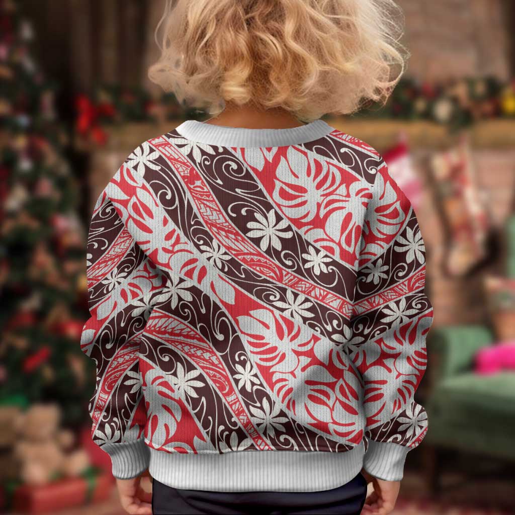 Uteute Tahiti Tiare Monstera Kid Ugly Christmas Sweater Polynesian Pattern Curve Style - Polynesian Pride