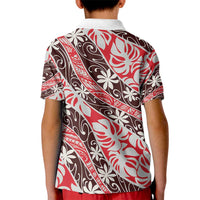 Uteute Tahiti Tiare Monstera Kid Polo Shirt Polynesian Pattern Curve Style - Polynesian Pride